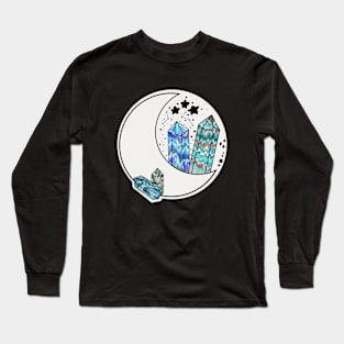 Mystical Crescent: Moonlight with Crystals Long Sleeve T-Shirt